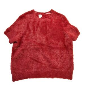 A New Day Womens XXL Fuzzy Eyelash Knit Short Sleeve Sweater Red Crewneck